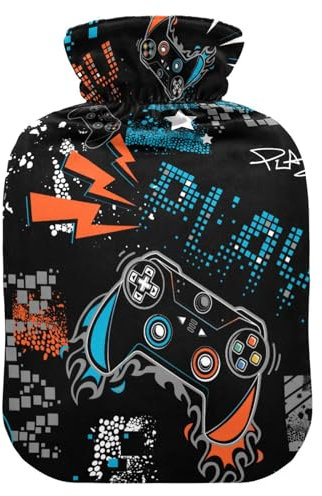 Hot Water Bottle with Soft Velvet Cover Joystick Gamer Hot Water Bag for Pain Relief Hot and Cold Compress Body Bed Warmer 1L