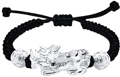 Bettelarmband Red String Armband 925 Sterling Silber Armband Feng Shui Pixiu Armband for Damen Herren Pi Yao Amulett Armband for Schutz Reichtum Viel Glück Rot/Schwarz Seil Armband,Rot,Klein ( Color :