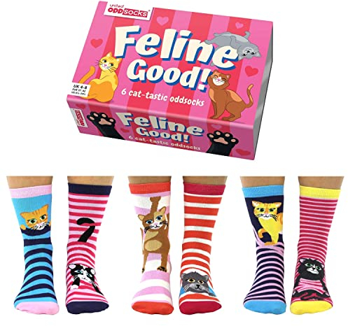 Feline Good Katzen Oddsocks Socken in 37-42 im 6er Set - Strumpf