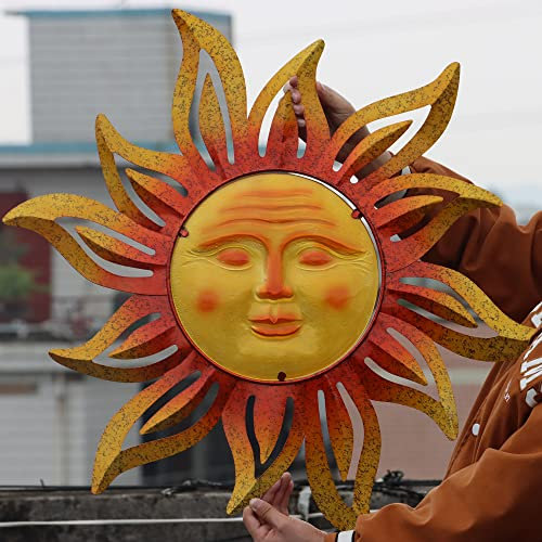 BVLFOOK Große Größe 81,3 cm Metall Sonne Outdoor Wandkunst Dekor, Wandskulptur, Dekoration für Wohnzimmer, Terrasse, Garten, Zaun, Hof, Pool
