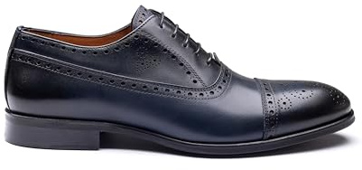 Men’s Oxford Dress Shoes – Navy Blue Full-Grain Leather Cap Toe Brogue – Handmade Classic Formal Shoes