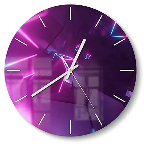 DEQORI Glasuhr | rund Ø 30 cm | Motiv Virtuelles Leuchtdesign | ausgefallene leise Design Uhr aus Glas | Wanduhr für Wohnzimmer & Küche | moderne Hingucker Uhr für die Wand