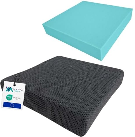 VALENTIA MEDICAL Orthopädisches Sitzkissen Schaum MEDIUM – Ergonomisches Sitzkissen für Bürostuhl + Rollstuhl & Zuhause – Superweiches waschbares Gewebe + Anti-Rutsch-Innenbezug – Druckentlastendes