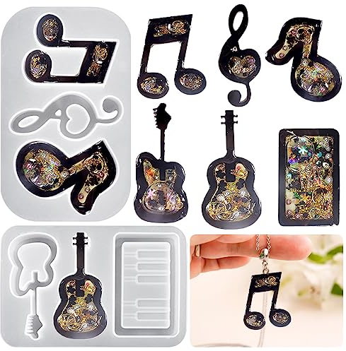 DeryArcle 2pcs Musical Instrument Epoxy Resin Mould Music Note Shaker Keychain Mold Quicksand Pendant Silicone Moulds for Casting DIY Jewelry Earring Necklace Decoration Craft