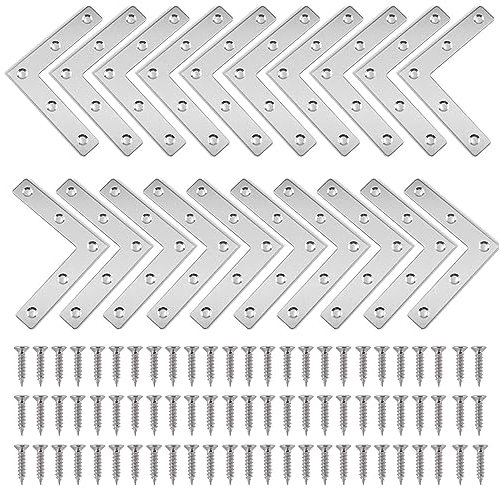 20 Squadra angolare in acciaio inox, staffa di fissaggio a forma di L con viti, per fissaggio mobili, armadi, ripiani in legno, tavoli e sedie in legno (80 x 80 mm)