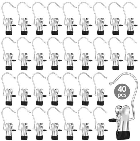 40Stk Edelstahl Wäsche Haken, Wäscheklammern Kleiderbügel Haken Stiefelklammern gummiert 360° drehbarer Haken Kleiderbügel Clip Sockenklammern Stiefelaufhängung Schrank Veranstalter für Hosen
