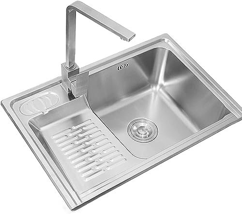 CATANK Küchenspüle, Einbau- oder Unterbauwaschbecken mit Waschbrett und Seifenstation, geeignet für Küche, Innenhof, Büro, Bar, Wäschespüle (Farbe: Silber, Größe: 66 x 45 x 23 cm)
