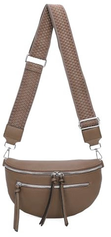 ITALYSHOP24 Damen Tasche Umhängetasche Brusttasche Muster Gürtel Bauchtasche Crossbody Gürteltasche Hüfttasche Crossover Bodybag Schultertasche Handytasche Leder Optik Taupe S