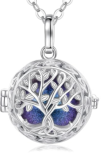 EUDORA Harmony Ball Lebensbaum Klangkugel Kette Schwangerschaft Schutzengel Anhänger für Damen, Mexiko Bola Musik Halskette Engelsrufer Kette mit Anhänger Schmuck Geschenke für Frauen, 114cm + 76cm