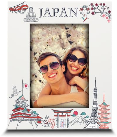 BELLA BUSTA Bilderrahmen mit japanischem Thema: Hochzeit, Verlobung, Flitterwochen, Urlaub in Japan, UV-Druck, japanische Symbole, Design-Set (12,7 x 17,8 cm vertikal)