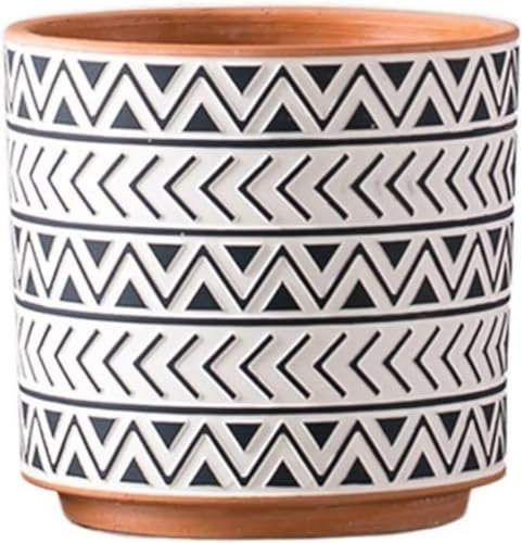 BIVVI Pot de fleurs en terre cuite avec motif géométrique - Pot de fleurs pour plantes grasses - Pot de fleurs vert - Grand modèle