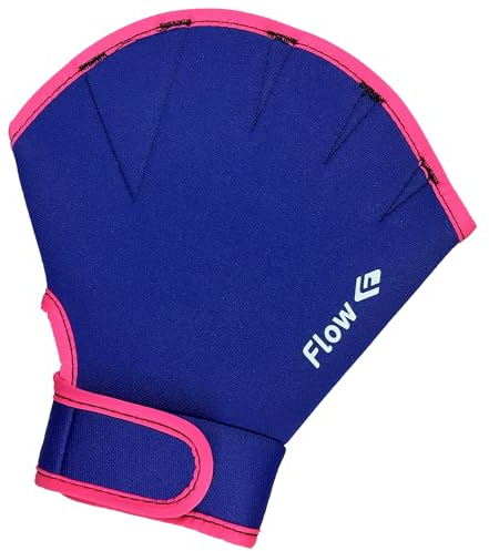 Flow Schwimmwiderstandshandschuhe, gewebte Handschuhe für Wassergymnastik, Aquat-Fitness und Schwimmtraining (Blau/Rosa, Größe L)