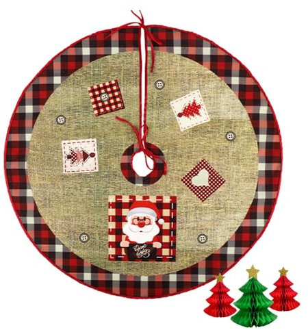 Chickwin Base Albero di Natale Gonna Albero di Natale, Peluche Tappeto Albero di Natale Rosso Decorazioni Albero di Natale Natale Decorazioni Omaggio per 1 Pezzo (70cm,Lino Rosso a Quadri)