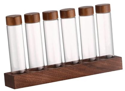 Folpus Coffee Cellar Glass Test Tube Set with Display Stand and Airtight Lids Party Decoration Single Dose Coffee Bean Storage Tubes for Kitchen