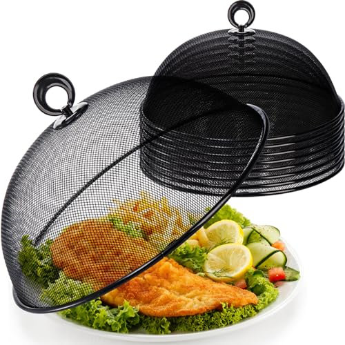 WUWEOT 8 Pack Metal Mesh Food Cover, 28 cm Outdoor Picnic Plate Serving Covers, Food Tents Dome Screen Umbrella, Vegetable Plant Seed Protector for Table, BBQ, Camping, Outside Parties and Garden