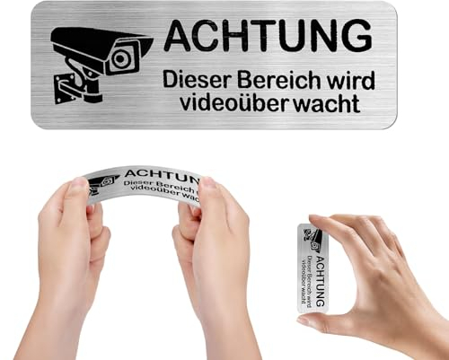 Videoüberwachung Schild Warnaufkleber 4 Stück, 85mm×30mm Klein Aluminium selbstklebende Kameraüberwachung schilder, Privatgrundstückswarnung Videoüberwachung, rostbeständig