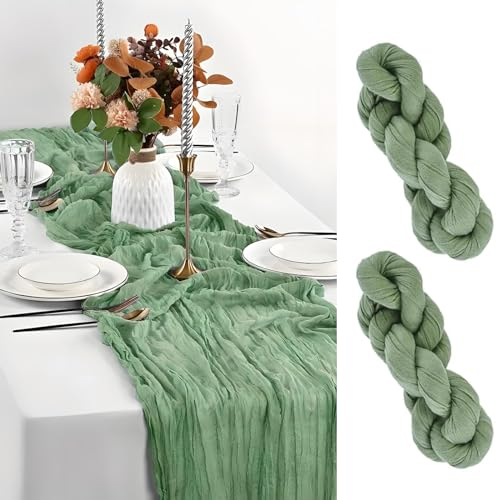YAOYIN 2 Stück Tischläufer Salbeigrün, Tischläufer Modern Boho Tischdeko, Tischläufer Eukalyptus Grün für Hochzeits Deko, Geburtstag Deko, Weihnachts Deko, Valentinstag Deko(90x300cm)
