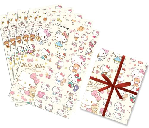 HOOKTA 5 Blätter Kitty Geschenkpapier 51 x 75 cm Kraftpapier langlebig Kitty Geschenkpapierbögen für Kindergeburtstage Party Festliche Dekoration (Creme-Reihe)