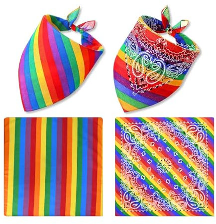 AINIUNIU 2 Stück Pride Regenbogen Bandana, 54cm*54cm Mehrfarbiges Polyester Bandana, Pride Outfit Accessoires, Rainbow Haarschmuck, LGBT Gay Pride Stirnband, Paisley Streifen für Gay Dance Clothes