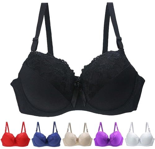 AMDOLE Angebote des Tages Heute Damen,Damen Push Up Spitze BH Mit Floraler Spitze Gepolsterter Bügel BH Komfort BH,90E,Schwarz