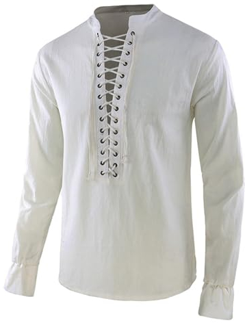 Wikinger Kostüm Herren, Mittelalterliches Vintage-Kostüm Mittelalter Hemd Viking Schnürhemd Renaissance Viktorian Steampunk Piraten Hemd Kurzarm/langarm Herren-Kostüm Mit Schnürung Baumwolle