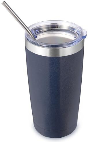 Volhoply 20oz 550ml Travel Insulated Tumbler with Lid and Straw, Double Wall Insulated Travel Iced Coffee Mug Fits Car Cup Holder,Powder Coated Cups for Hot & Cold Drinks, BPA Free(Navy,1 Set)