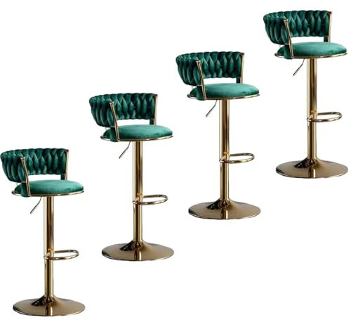AmphaDeco Swivel Bar Hocker Gold Beinen mit Gewebten Rücken & Fußstütze Set Von 1 2 3 4 6, Gepolstert Samt Einstellbare Frühstück Barhocker für Küche Counter Esszimmer Stühle,Grün,Set of 4