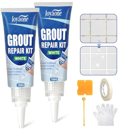 Tile Grout Repair Kit, 2 Pack Grout Reviver, Fast Drying Grout Pen White, Tile Joint Repair, Grout Whitener for Bath, Shower, Kitchen Tile Floor and Wall(200g)