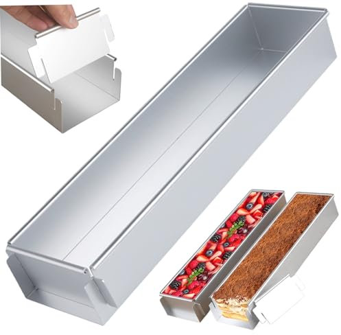 Pan à gâteau rectangulaire 16.4x3, 9x2, 4 pouce Poule de tiramisu avec assiette de chicane amovible Pan à gâteau rectangle non cadré moule glacée facile nettoyer pour la cuisine