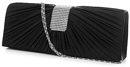 JEWEDECO Schwarze Braut Abendclutch für Damen mit Plissee und Strass