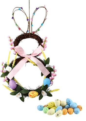 XIAQICA LTD 1pz Ghirlanda Pasquale con 25pz Pasquale Uova Coniglio Ghirlanda Uova di Pasqua Decorazione per Decorazione Della Finestra Anteriore Della Porta Sospesa Ghirlanda Fai-da-te