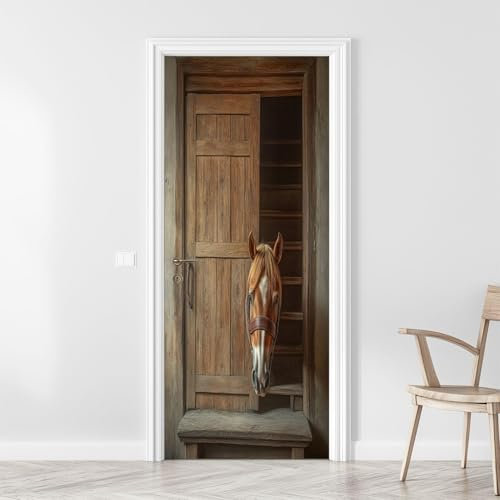 Türbekleben Bauernhof Pferd Türtapete, Selbstklebend TürPoster Bauernhof Pferd Türbilder, 3D Fototapete Türfolie Poster Tapete Türaufkleber Tür Tapeten 77 x 200 cm q3203