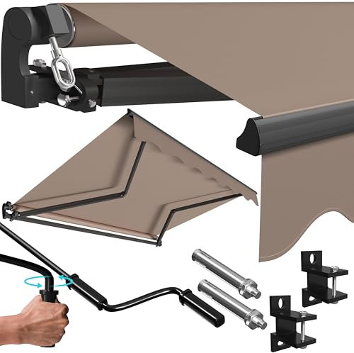 KESSER® Toldo articulado, toldo articulado, toldo para terraza, toldo con abrazaderas, incluye soporte de pared, protección solar, toldo para balcón, impermeable de aluminio/poliéster (topo, 250 x 200