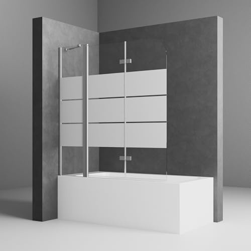 Duschwand für Badewanne 160x140cm gestreift Duschwand 3-teilig Faltbar Duschabtrennung Badewanne mit 6mm ESG-Glas mit Stabilisator Bar Pendeltür Duschwand Badewannenaufsatz