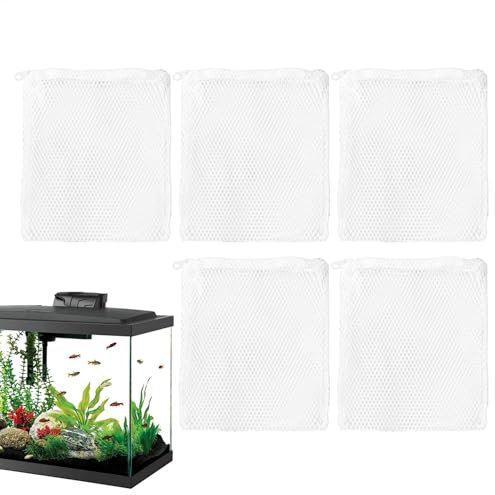 Pcingsia Lot de 5 Sacs réutilisables en Maille Fine pour Filtre d'aquarium | Accessoire de Purification d'eau Douce et d'eau salée avec Fermeture éclair pour zéolite, Tourbe