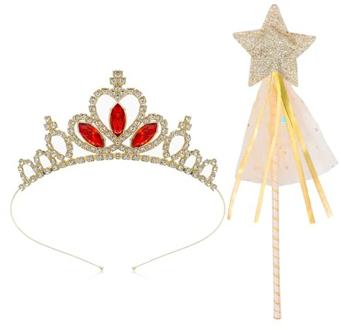 Cosysparks Prinzessin Krone Mädchen, Kinder Kristall Krone Fee Wand Prinzessin Dress up Haarschmuck Mädchen Haarzubehör Geburtstag Tiara Geschenk für Mädchens 3-12 Jahre