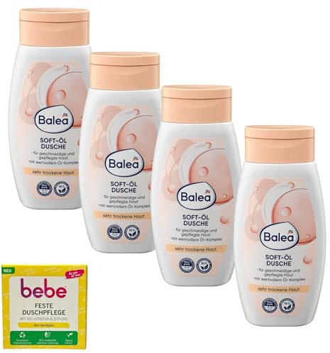 Balea Soft-Öl Dusche für sehr trockene Haut, Duschgel mit Öl-Komplex, 4er Pack