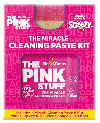 The Pink Stuff Miracle Cleaning Paste Kit - Includes 850g The Pink Stuff Miracle Cleaning Paste and a Miracle Sqeezy Dual Sided Sponge Scrubber - All Purpose Multi Surface Cleaner