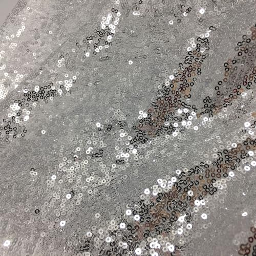 YKAFADE Pailletten Stoff 135cm * 1m Glitter Stoff zum Nähen Meterware Glitzer Paillettenstoff Dekostoff Kostümstoff für Hochzeit Kleid Dekoration DIY Tisch Tutu Rock Party Deko -Silber