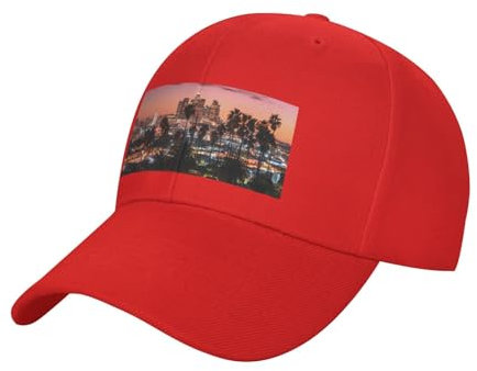 QGWDYYJQ Los Angeles Palmen bedruckte Casquette verstellbare Baseballkappe, modische gebogene Krempe, rot, 4-7