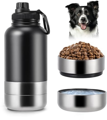 Gourde pour Chien pour Les déplacements, 1000 ML Multifonction Bouteille Isotherme en Acier Inoxydable avec gamelle d'eau et gamelle pour Chien, pour la randonnée, Les Voyages, Les promenades