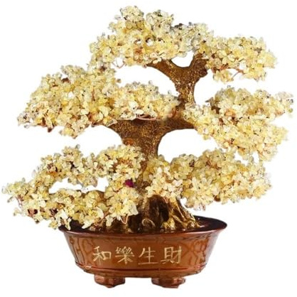 WANGHAI-666 Money Tree Kristallbaum-Bonsai for Harmonie und Wohlstand, Feng Shui, ausgleichendes Heimornament Feng Shui Decor Tree(Beige)