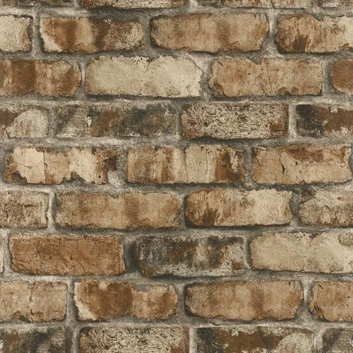 Rasch Selbstklebende Tapete Steinoptik Mauerwerk Braun Beige 6,00 x 0,53 m | Ohne Kleister mit tesa-Klebetechnologie - Strukturierte Vliestapete Backsteinoptik 'Clayton' für Wohnzimmer und Schlafzimmer