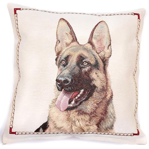 Kissenhülle 45x45 cm aus Gobelin – Deutscher Schäferhund, Zierkissenbezug | Dekokissen-Bezug mit verdecktem Reißverschluss, beidseitig gewebt, waschbar 30 °C – für Sofa, Sessel & Bett