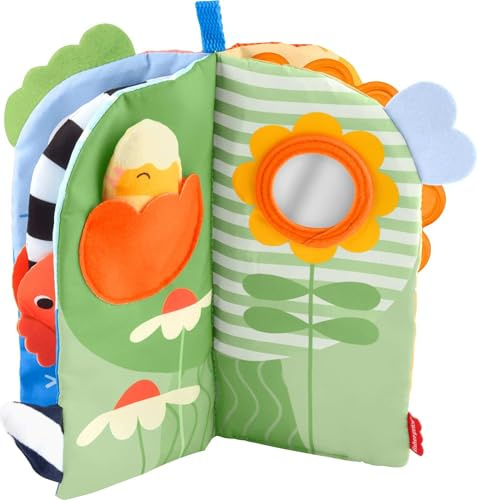 Fisher-Price Mon Premier Livre des Saisons, Livre en Tissu Tout Doux avec activités à pratiquer sur Le Ventre, avec 4 Pages de Jeux sensoriels pour éveiller Les bébés dès la Naissance, JKP53