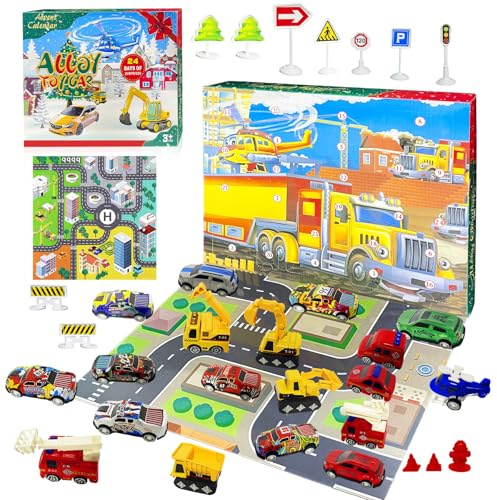 VEEKAY 2025 Adventskalender Auto Kinder,24 Tage Geschenke Adventskalender Auto Kinder,Rallye-Autos,Baustelle Spielzeug Jungen Auto Spielzeug Weihnachtskalender