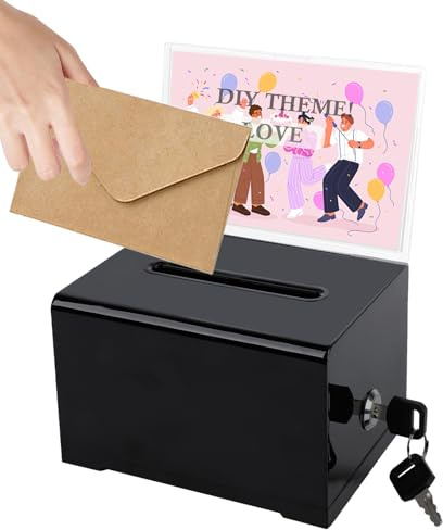 Acryl Spendenbox Abschließbar, Wahlurne mit Schloss und Schildhalter, Schwarz Spardose Vorschlagsbox Kummerkasten, 16x11.9x10cm Sammelbox für Spendenaktionen, Abstimmungen Gewinnspiele (Schwarz)
