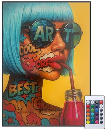 LumiArt LED Wandbild Pop Art – Beleuchtetes Bild auf PVC mit versteckten RGB-LEDs – Moderne Wanddeko & Kunstwerk für Wohnzimmer, Büro & Geschenkidee (XL - 84,1x118,9cm, Ohne)