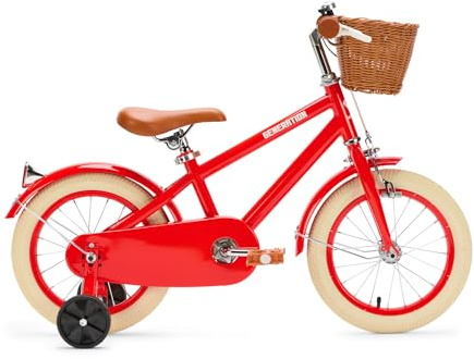 Generation Retro Kinderfahrrad 14 Zoll - Rot - Fahrrad mit Korb und Stützrädern für Kinder von 3 bis 5 Jahren