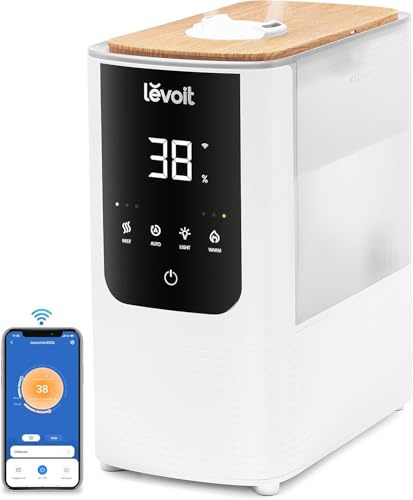Levoit Umidificatore Ambiente Intelligente 6L per 45 ore e 40 m², Timer | Nebbia Calda e Fredda, Modalità Auto, Luce Personalizzata, Silenzioso a 26 dB per Neonati e Piante, OasisMist